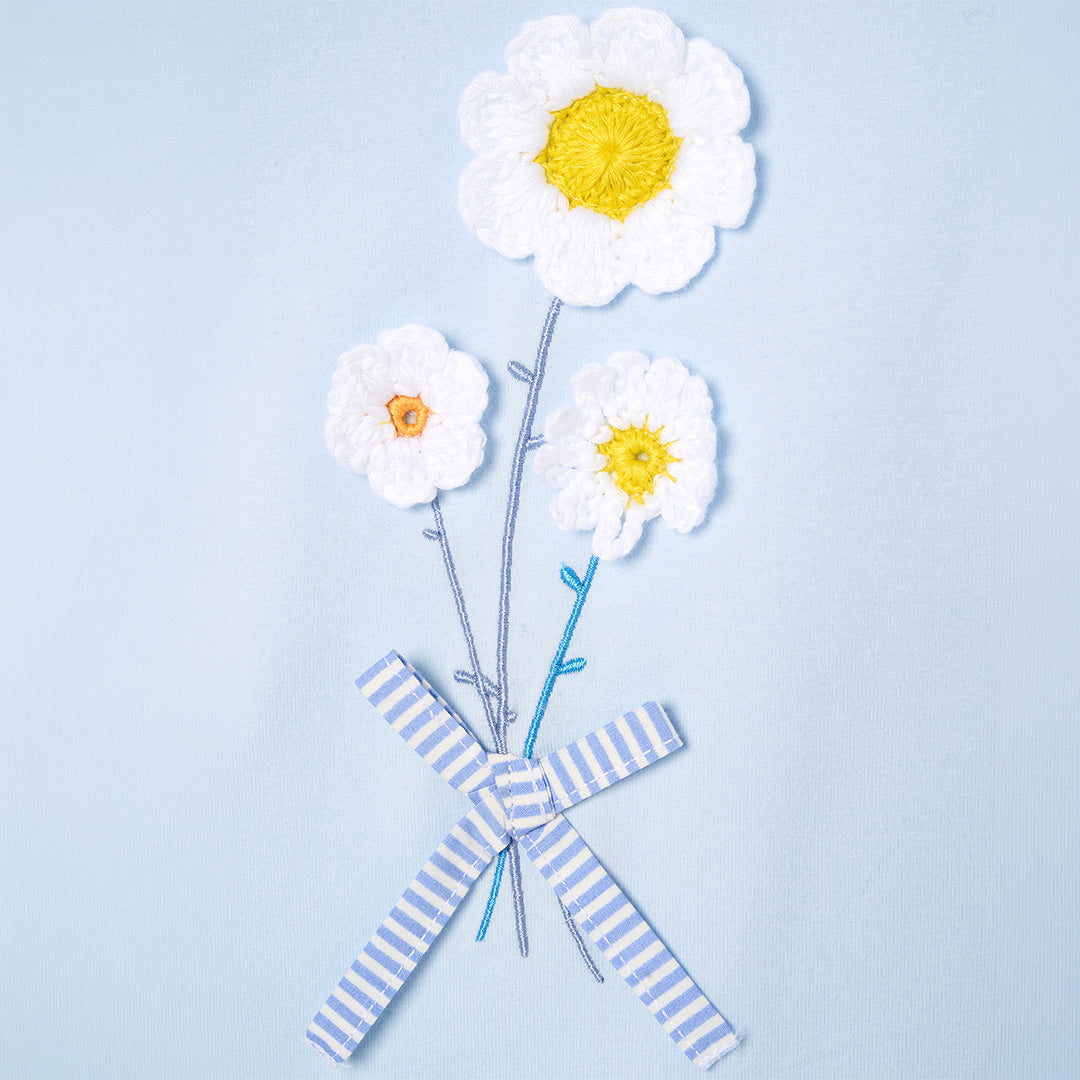 Daisy Flower Embroidered Puff Sleeve T Shirt - Angel & Rocket