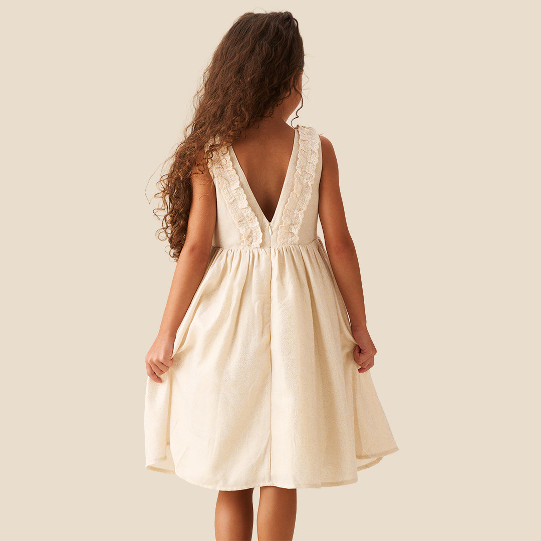 Ava Metallic Shimmer Linen Lace Trim Dress - Angel & Rocket