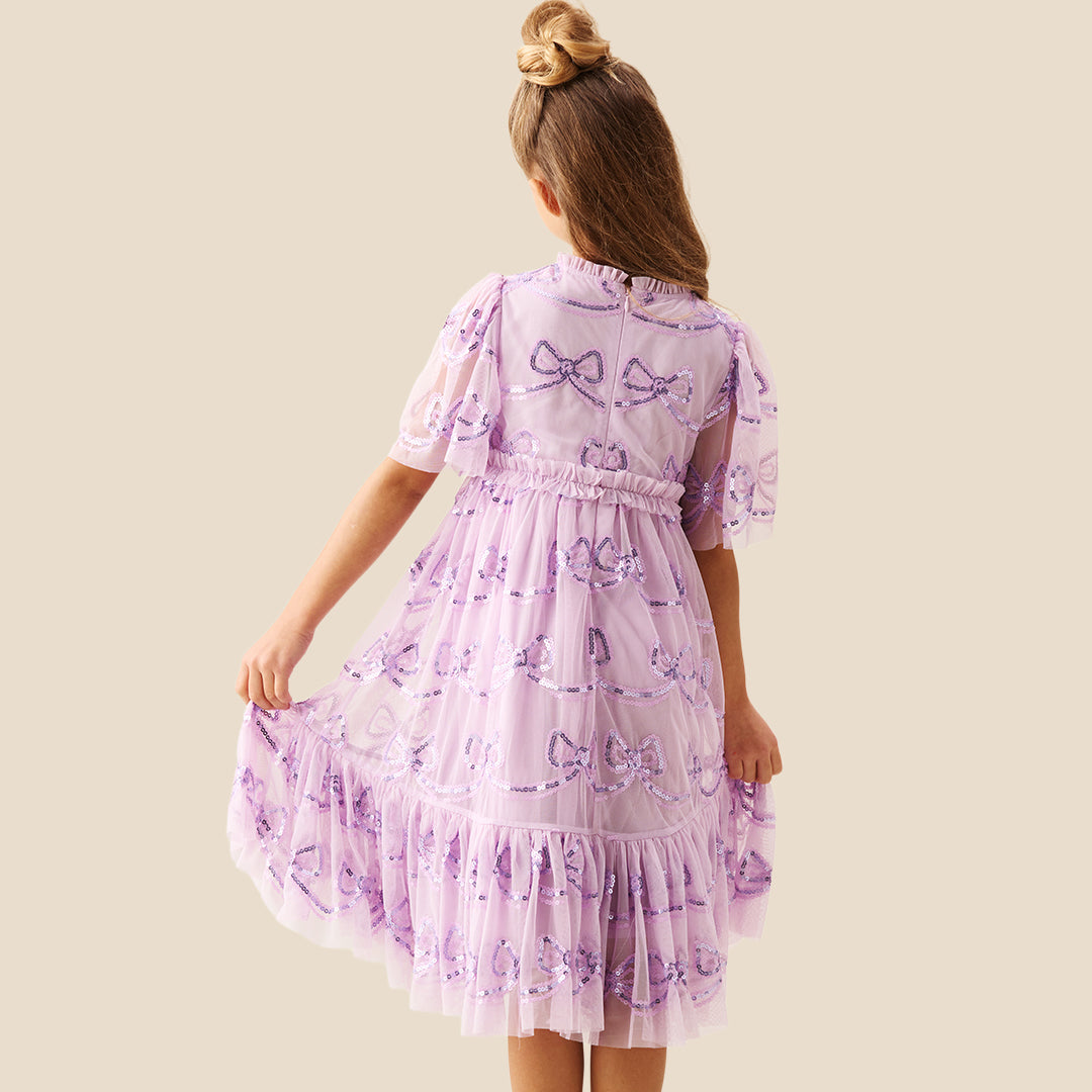 Delta Purple Bow Sequin Mesh Dress - Angel & Rocket