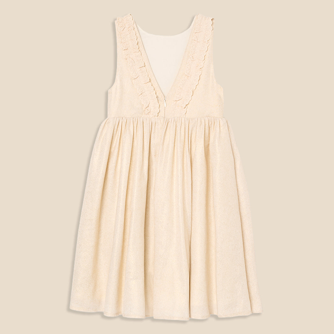 Ava Metallic Shimmer Linen Lace Trim Dress - Angel & Rocket