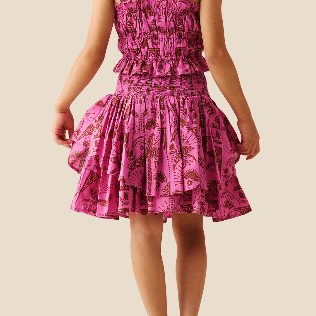 Izzy Palm Print Shirred Waist Mini Skirt