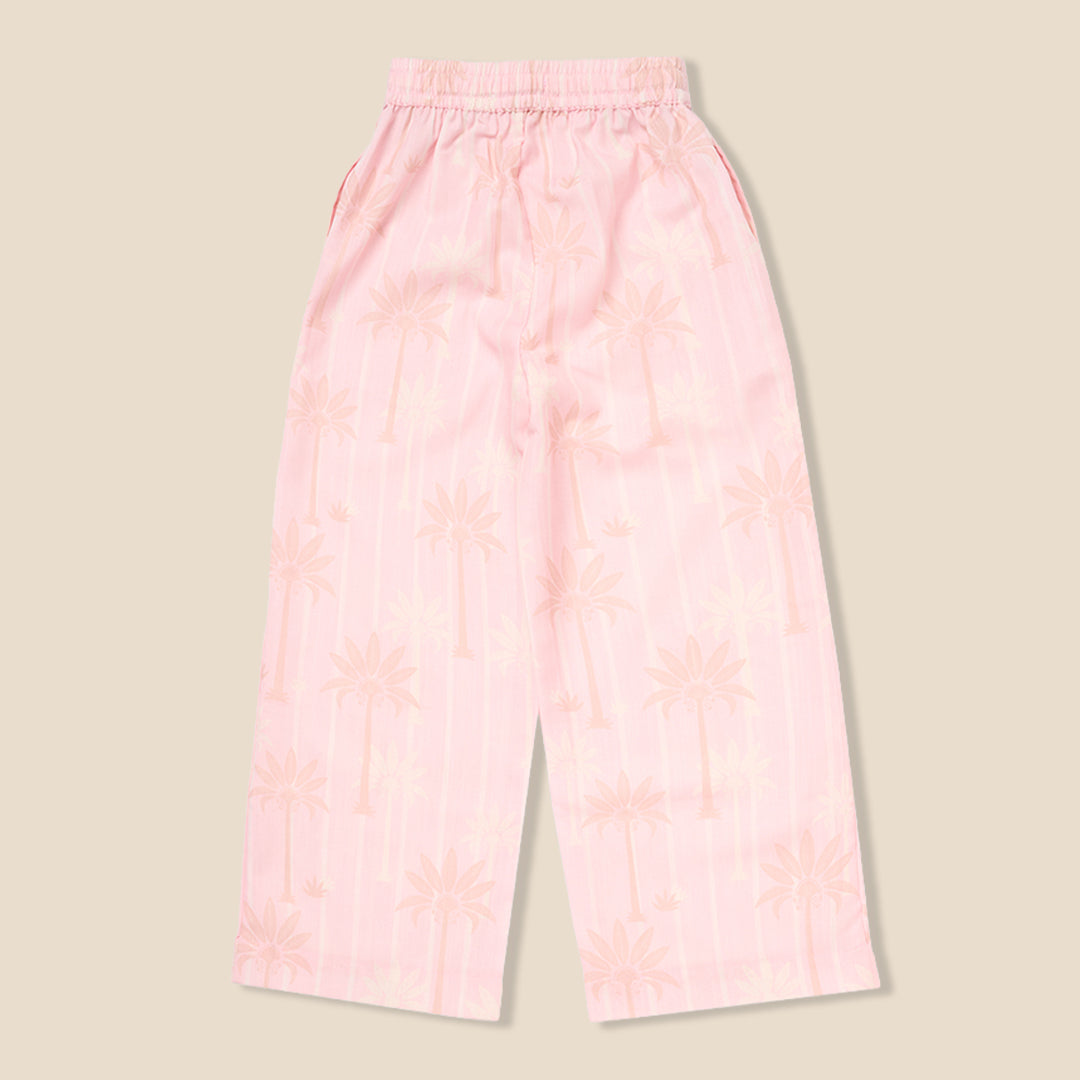 Sarah Pink Palm Print Tie Waist Trousers - Angel & Rocket
