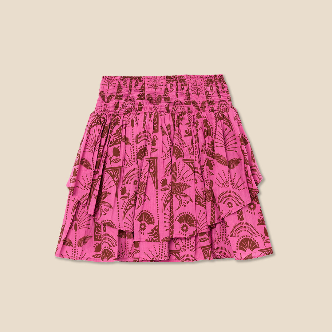 Izzy Palm Print Shirred Waist Mini Skirt