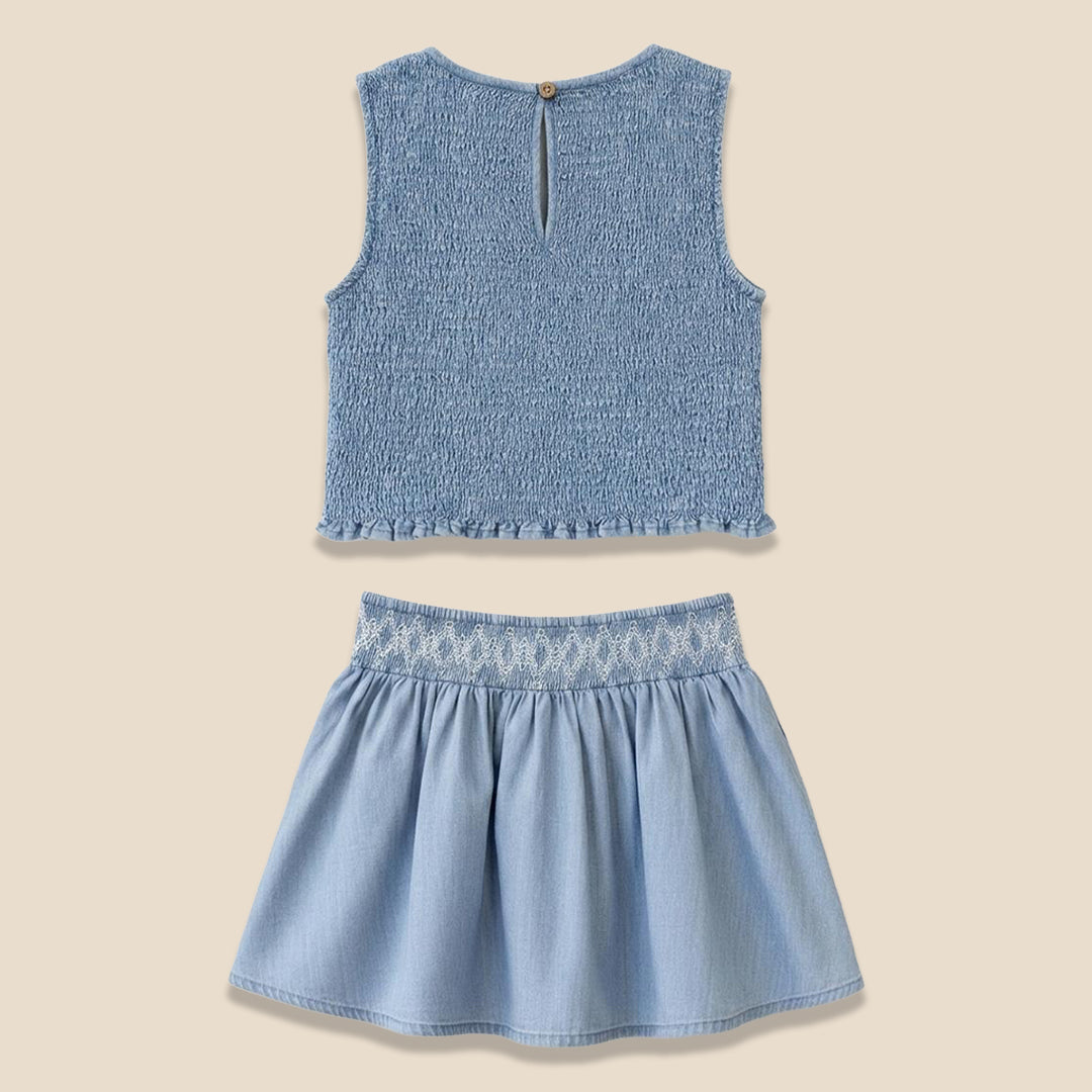 Mia Shirred Denim Top And Skirt - Angel & Rocket