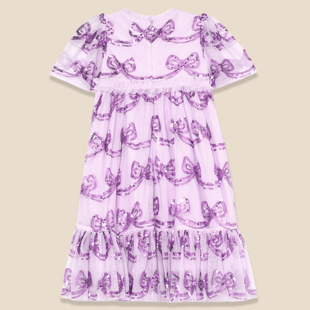 Delta Purple Bow Sequin Mesh Dress - Angel & Rocket