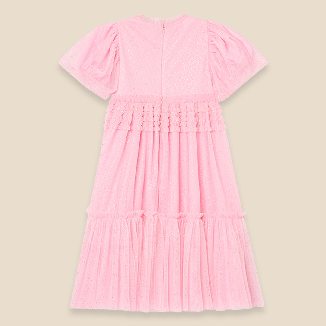 Madison Puff Sleeve Ruffle Waist Mesh Dress