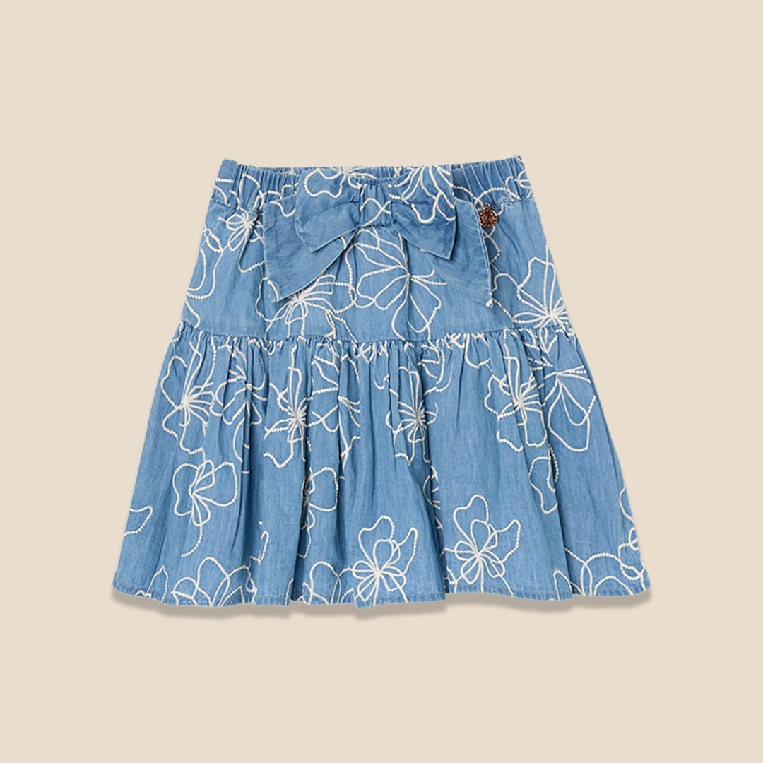 Maya Embroidered Denim Bow Skirt - Angel & Rocket