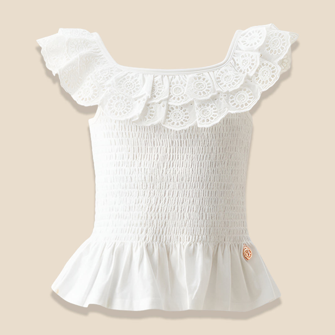 Charlie Broderie Frill Shirred Vest Top - Angel & Rocket