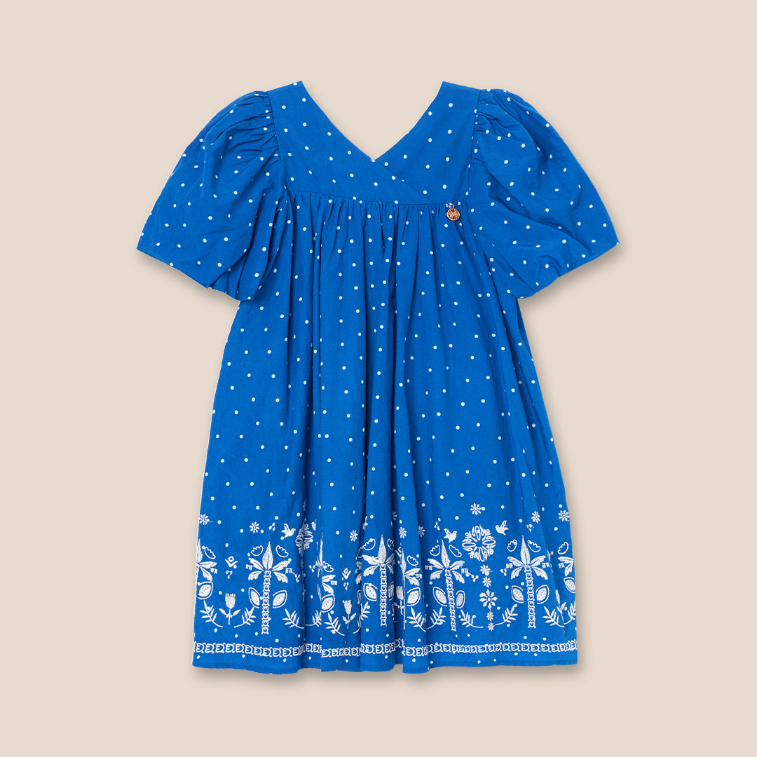 Josie Palm Embroidered Swing Dress - Blue