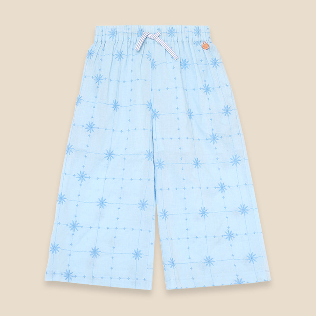 Nellie Tie Waist Embroidered Wide Leg Trousers