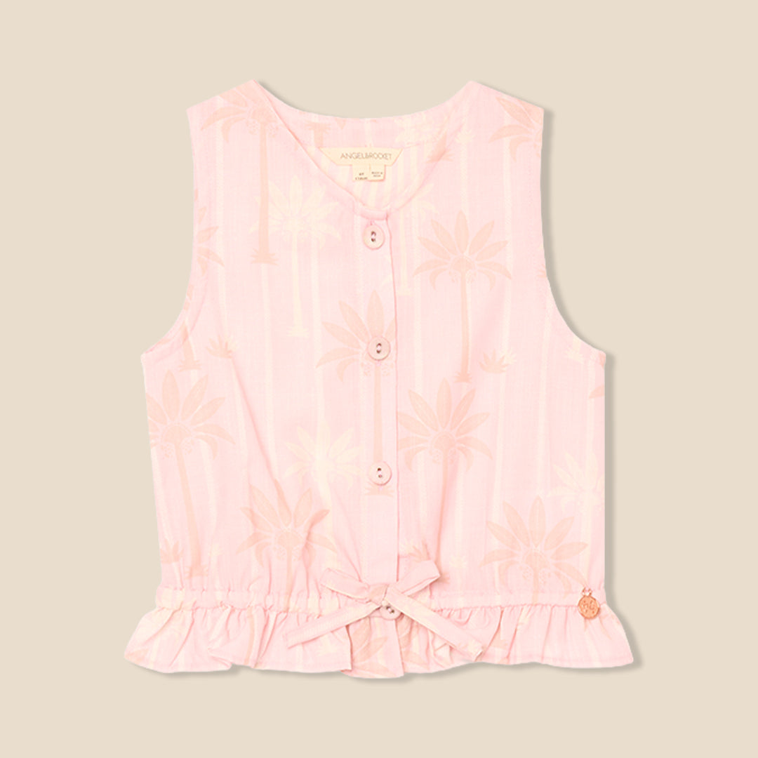 Sarah Pink Palm Print Tie Waistcoat Top - Angel & Rocket