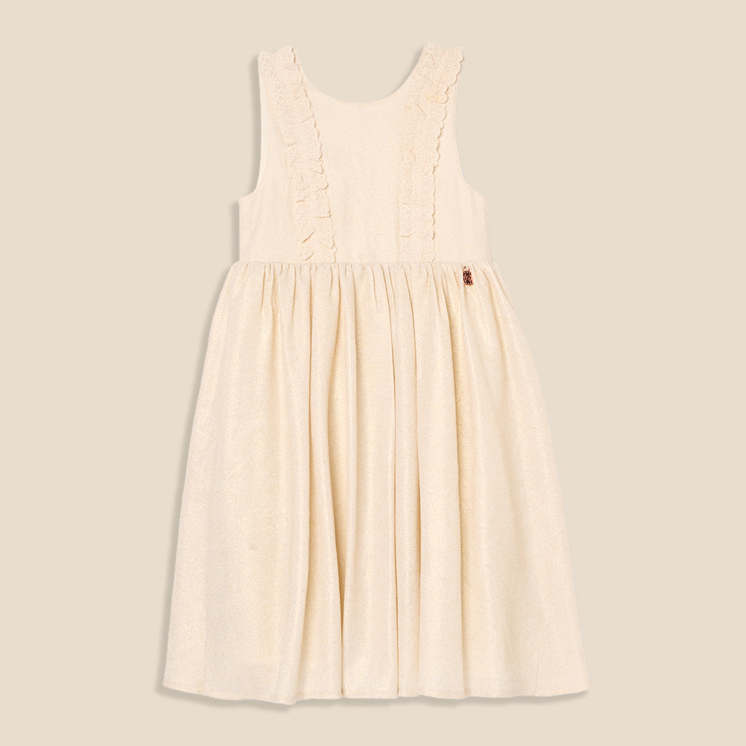 Ava Metallic Shimmer Linen Lace Trim Dress - Angel & Rocket
