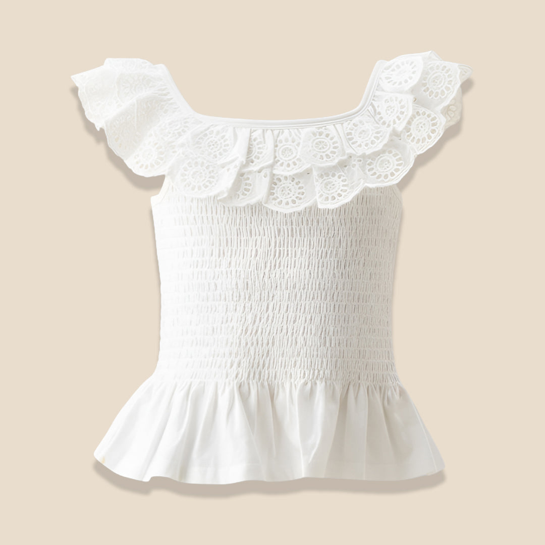 Charlie Broderie Frill Shirred Vest Top - Angel & Rocket