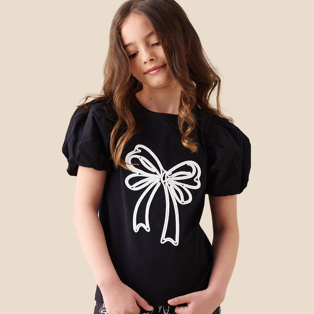 Angel & Rocket Girls Embellished Black T-Shirts