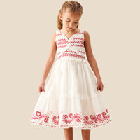 Girls Embroidered Smart Dress Cream