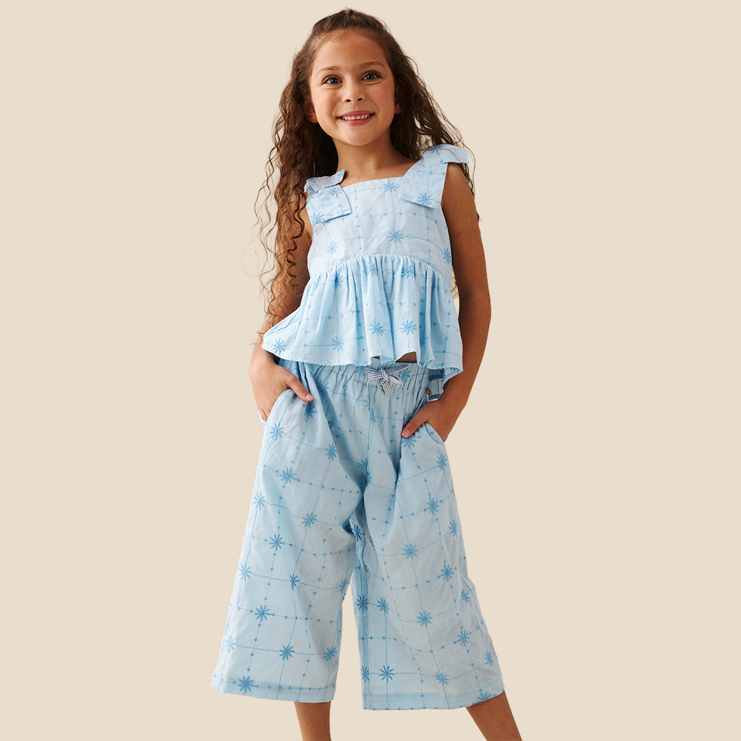 Nellie Tie Waist Embroidered Wide Leg Trousers