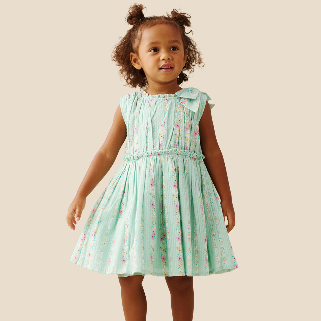 Gianna Floral Stripe Bow Shoulder Dress - Angel & Rocket