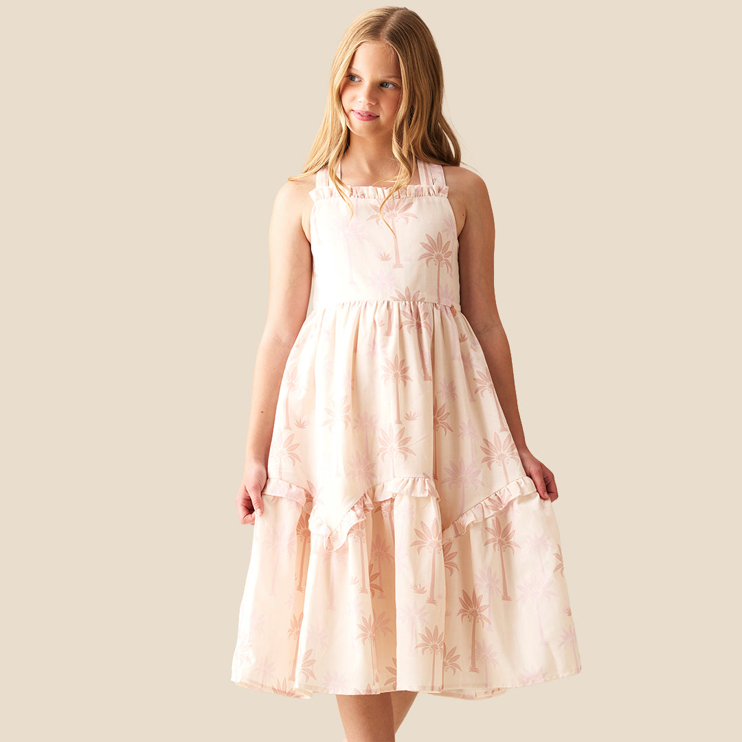 Sarah Natural Palm Print Dress - Angel & Rocket