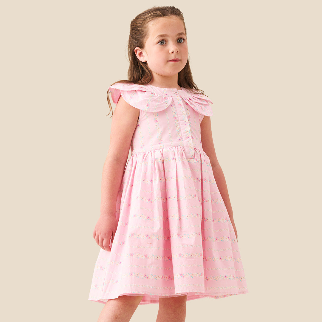 Ellery Floral Stripe Petal Collar Dress