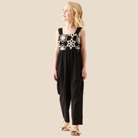 Girls Solid Black Jumpsuit