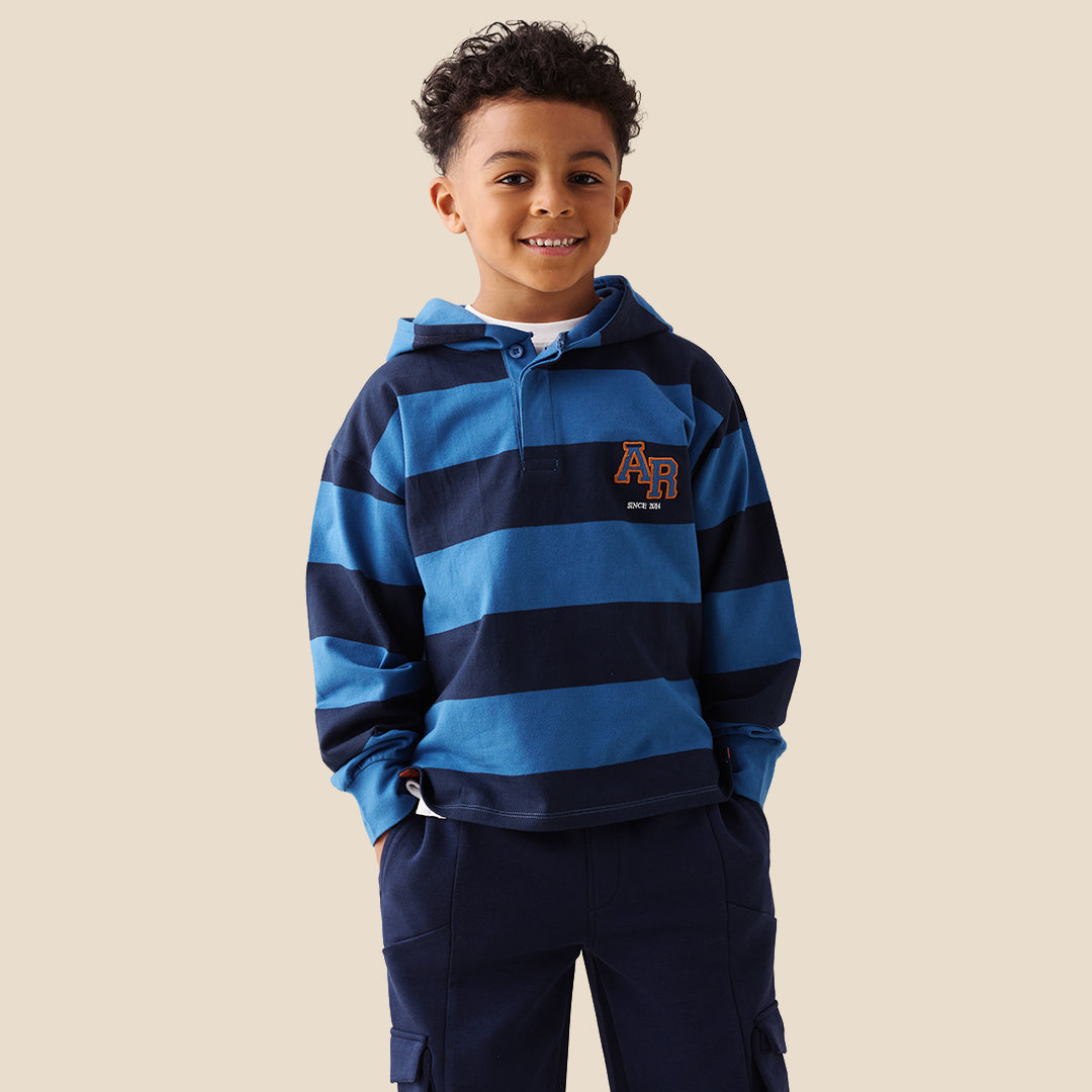 Marco Hooded Rugby Shirt Blue