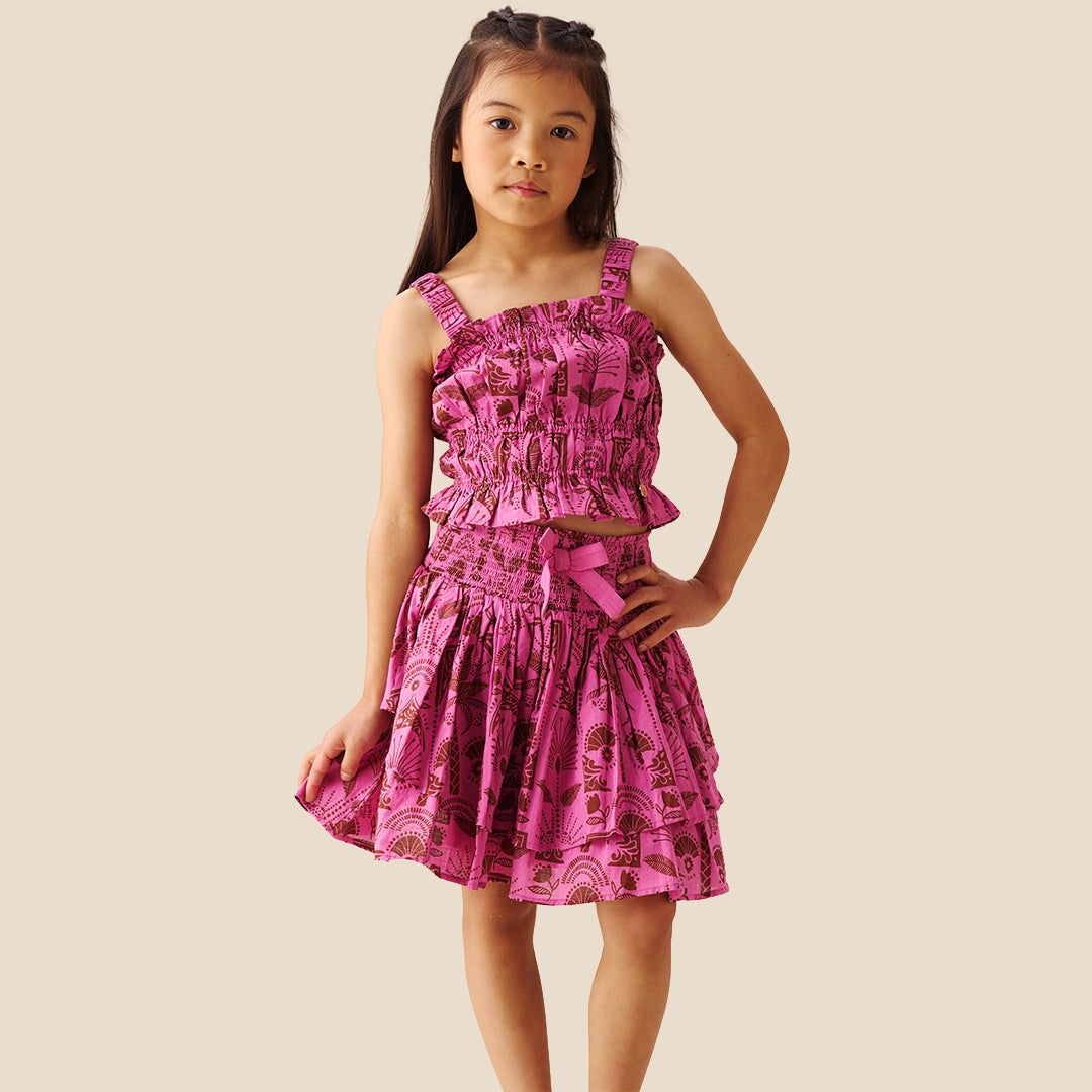 Izzy Palm Print Shirred Waist Mini Skirt