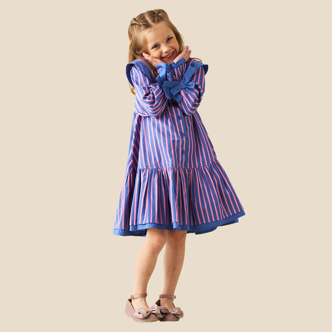 Angel & Rocket Girls Yarn Dyed Blue Dresses