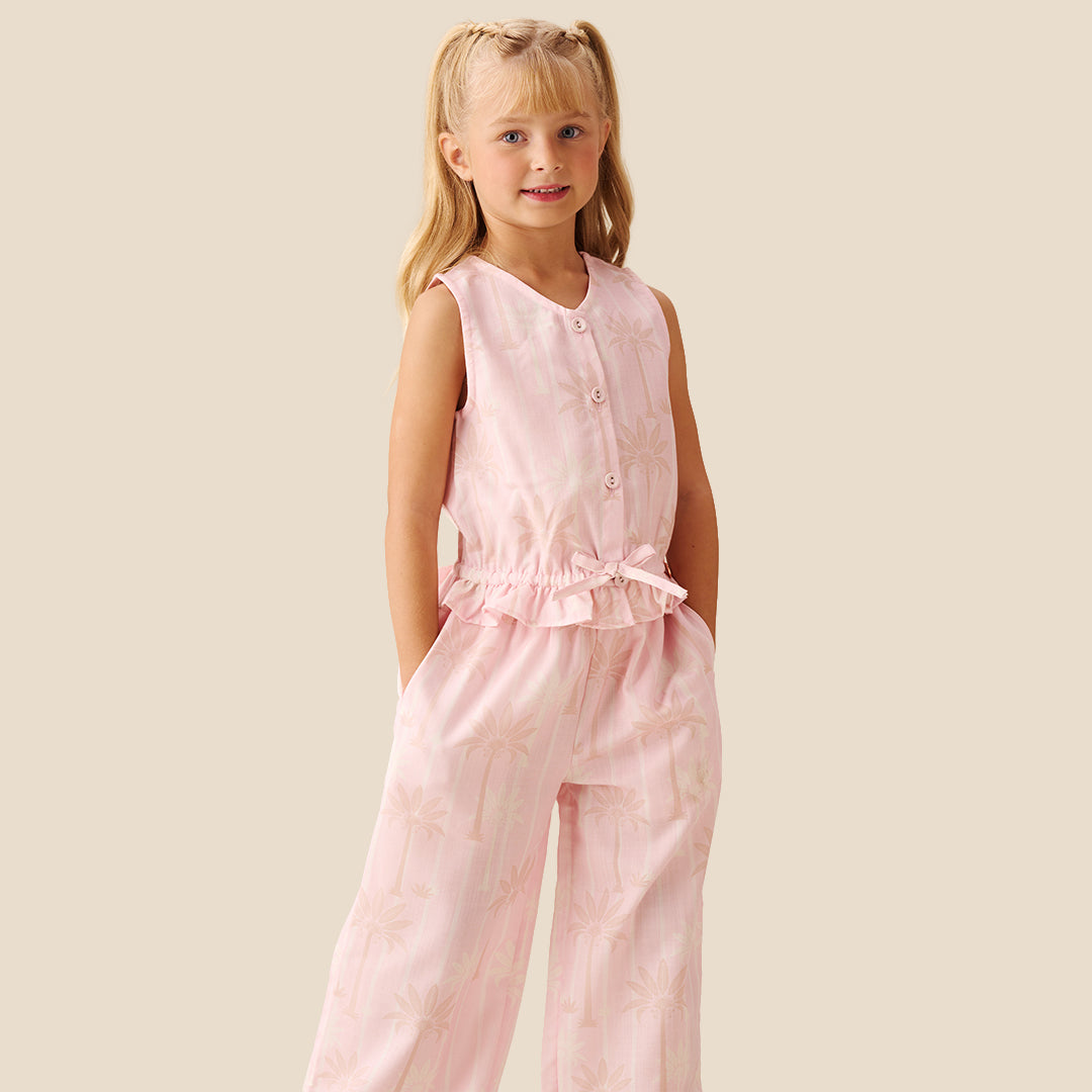 Sarah Pink Palm Print Tie Waistcoat Top - Angel & Rocket