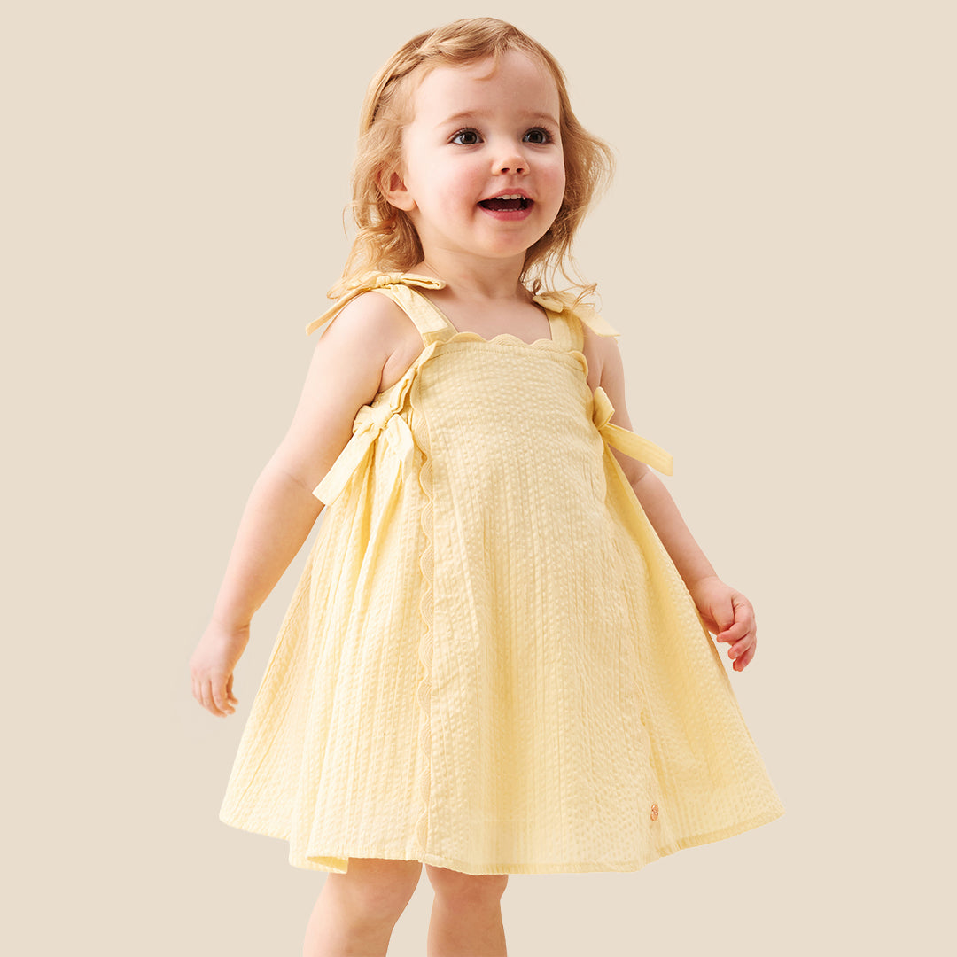 Matilda Yellow Scalloped Bow Dress - Angel & Rocket