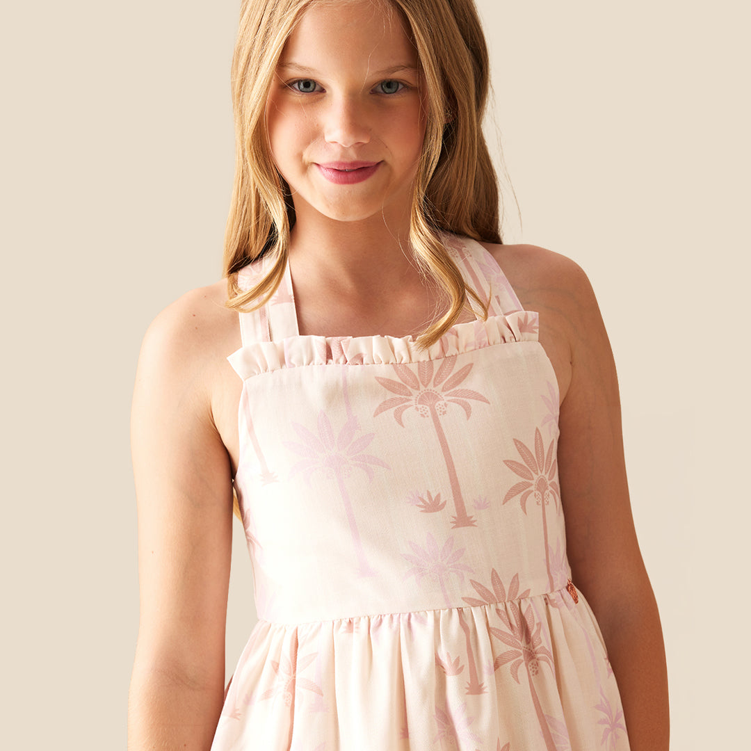 Sarah Natural Palm Print Dress - Angel & Rocket