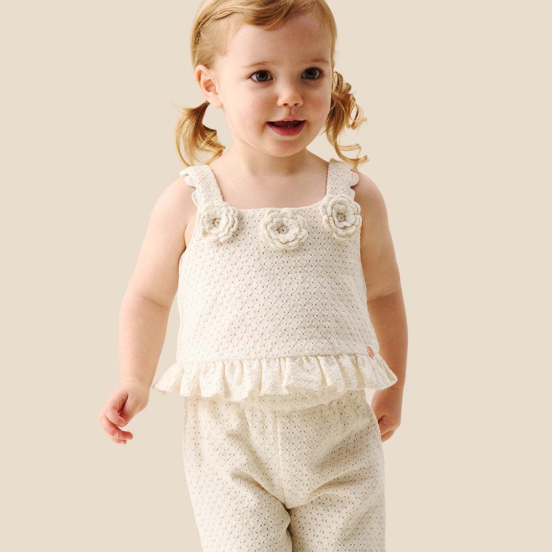 Mini Girls Solid Cream Co-Ordinate Set - Angel & Rocket