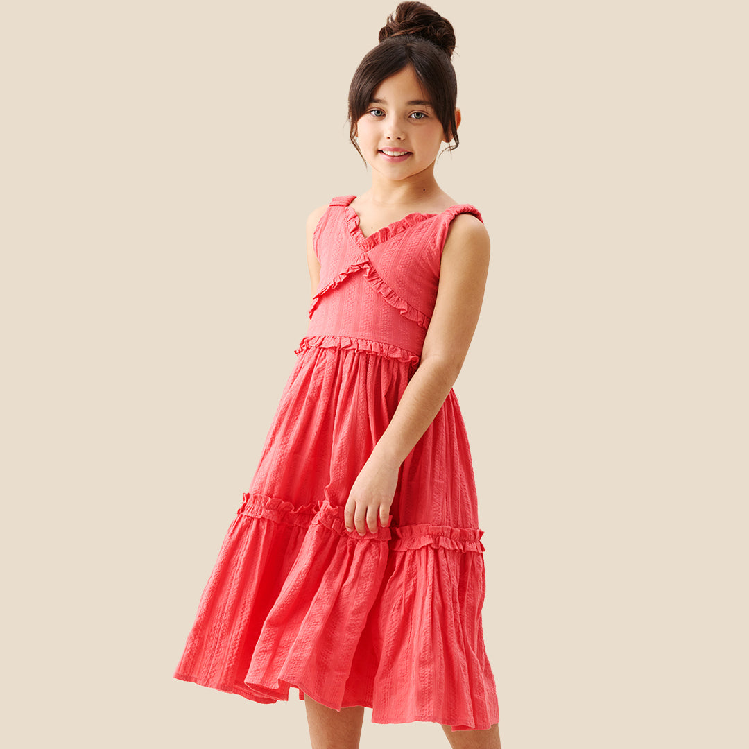 Girls Solid Orange Smart Dress