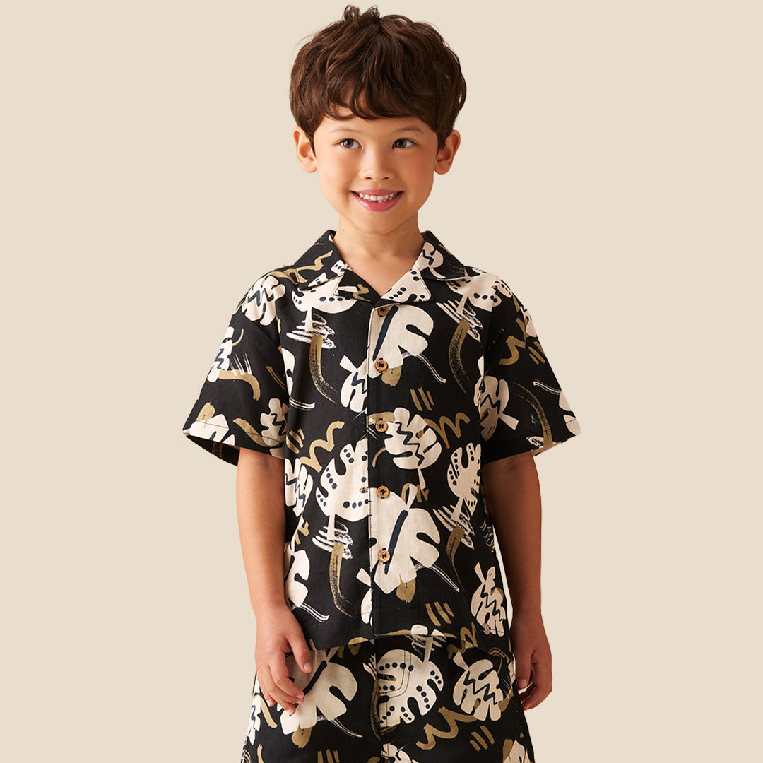 Finn Leaf Print Textured Shirt - Angel & Rocket