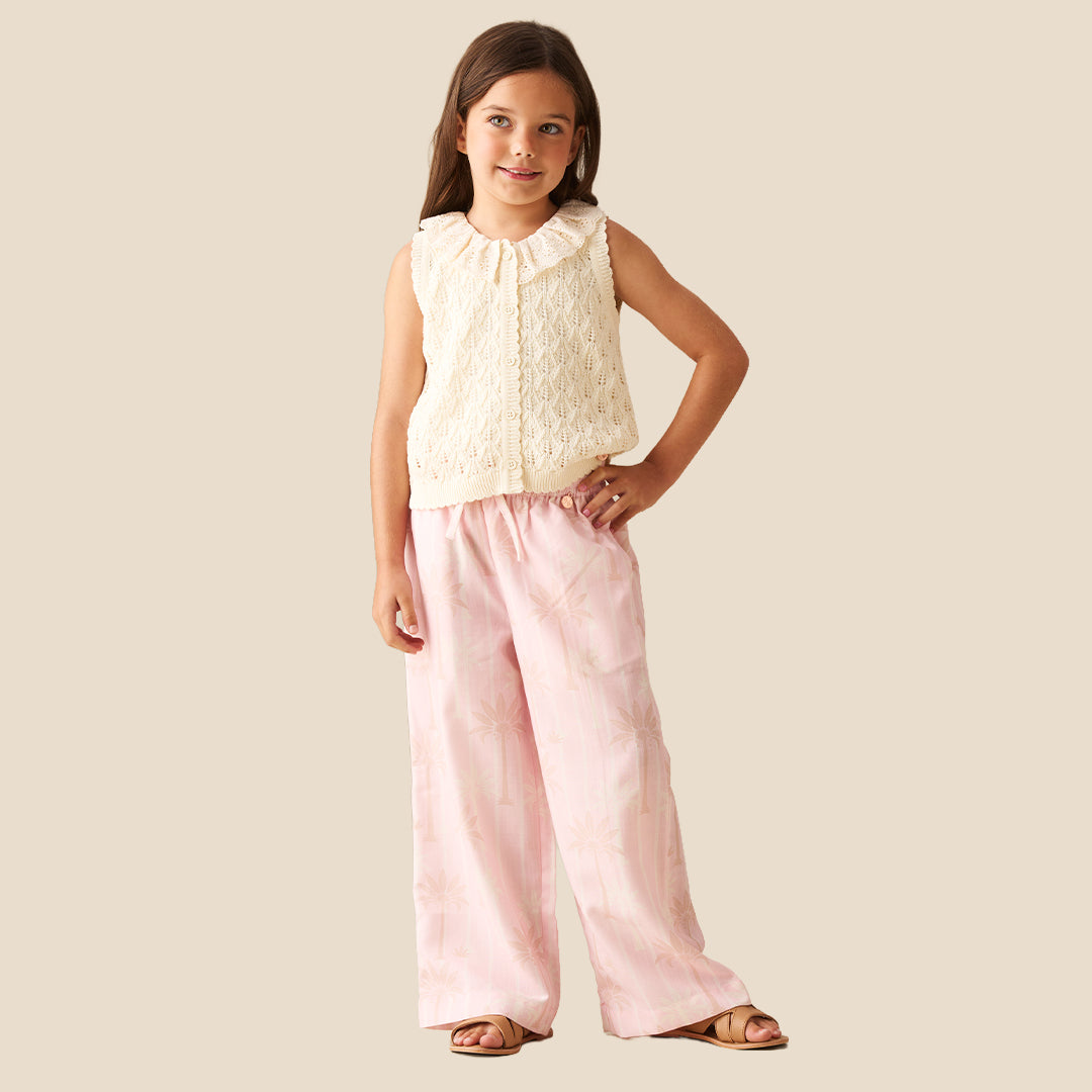 Sarah Pink Palm Print Tie Waist Trousers - Angel & Rocket