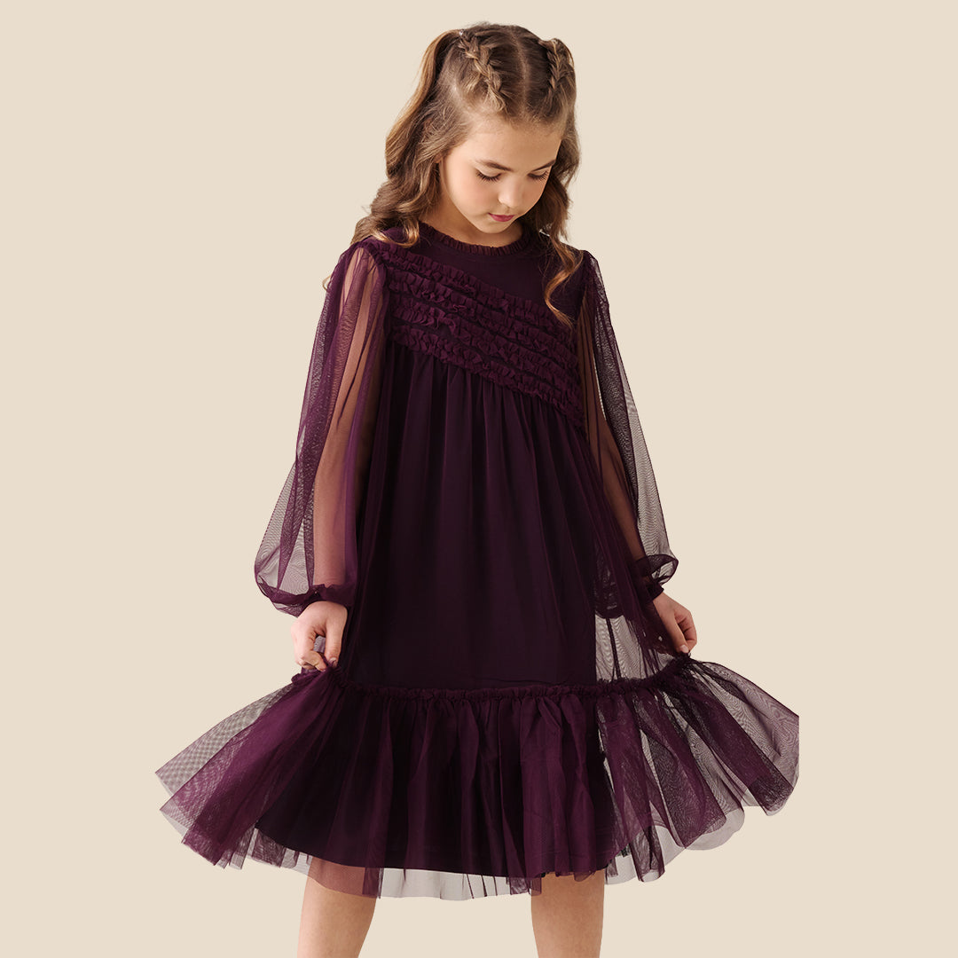 Girls Solid Purple Dresses