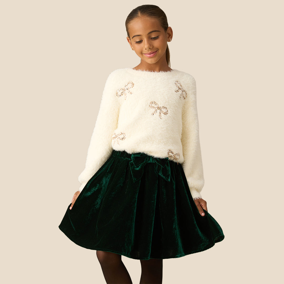Angel & Rocket Girls Velvet Green Skirt