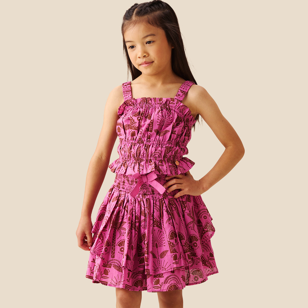 Izzy Palm Print Shirred Waist Mini Skirt