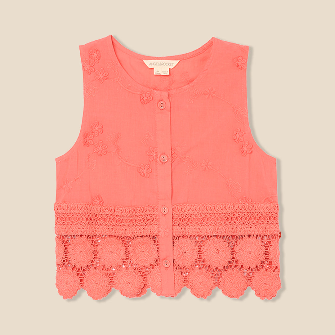 Mila Crochet Hem Woven Top - Angel & Rocket