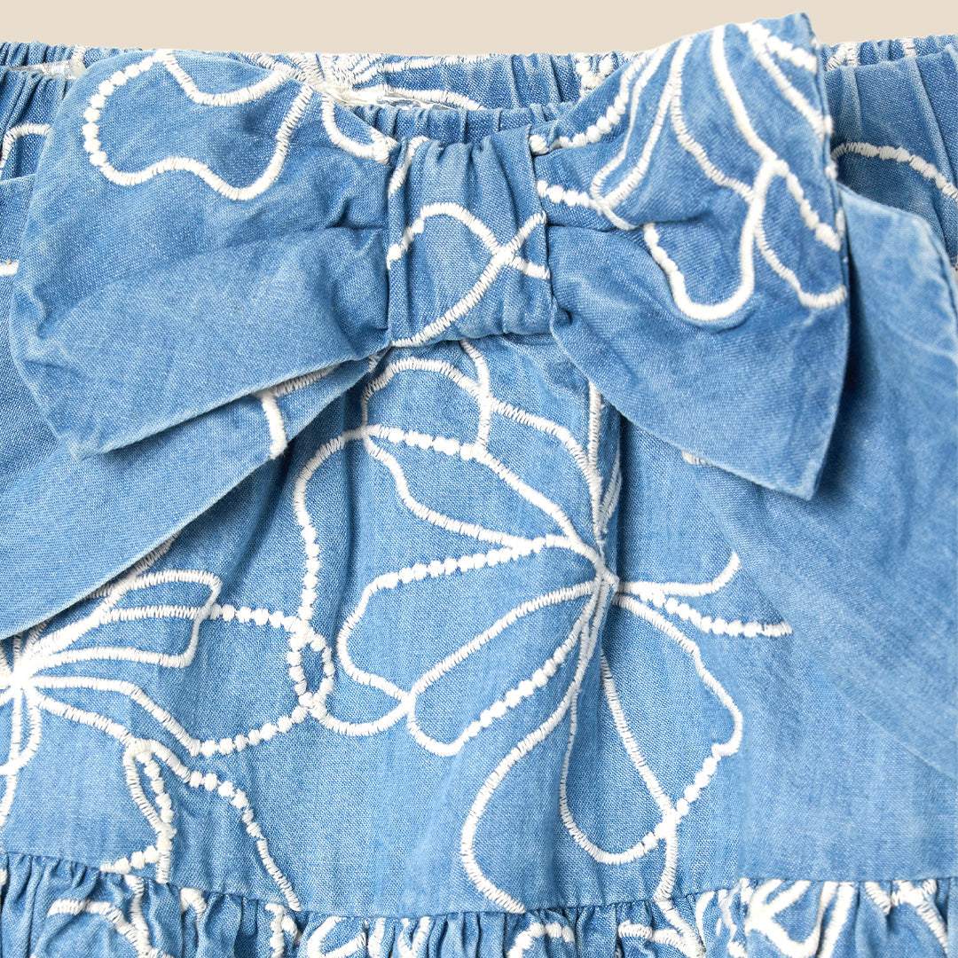 Maya Embroidered Denim Bow Skirt - Angel & Rocket