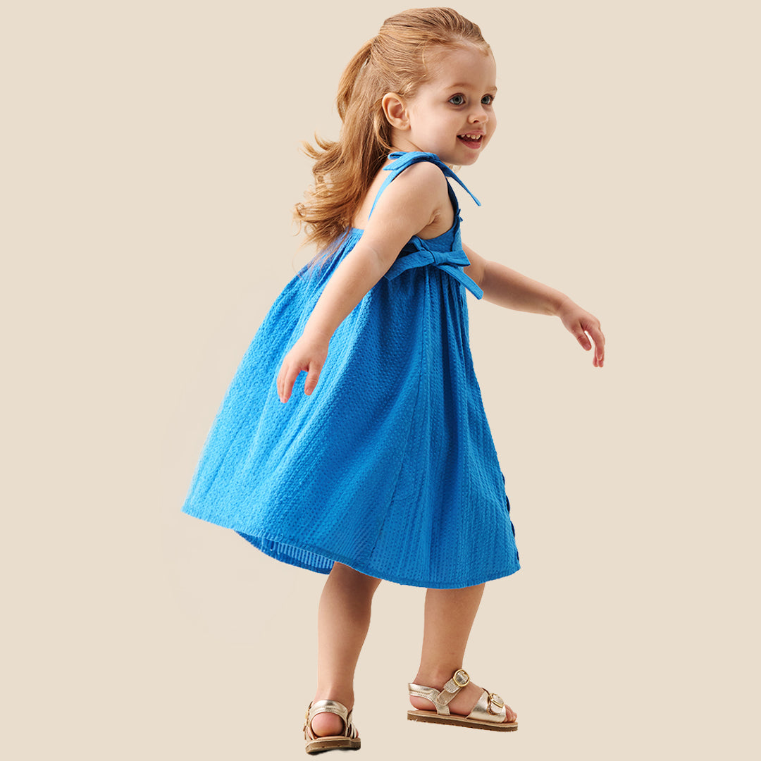 Matilda Blue Scalloped Bow Dress - Angel & Rocket
