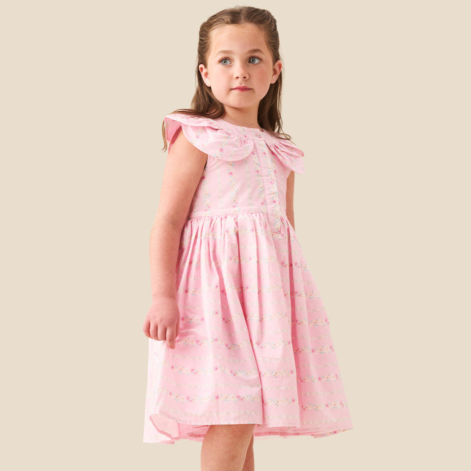 Ellery Floral Stripe Petal Collar Dress - Angel & Rocket