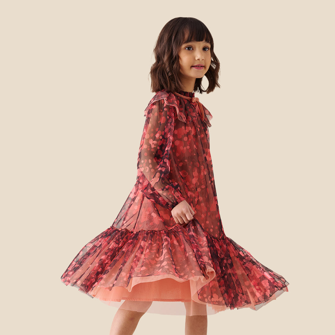 Girls Printed Orange Dresses