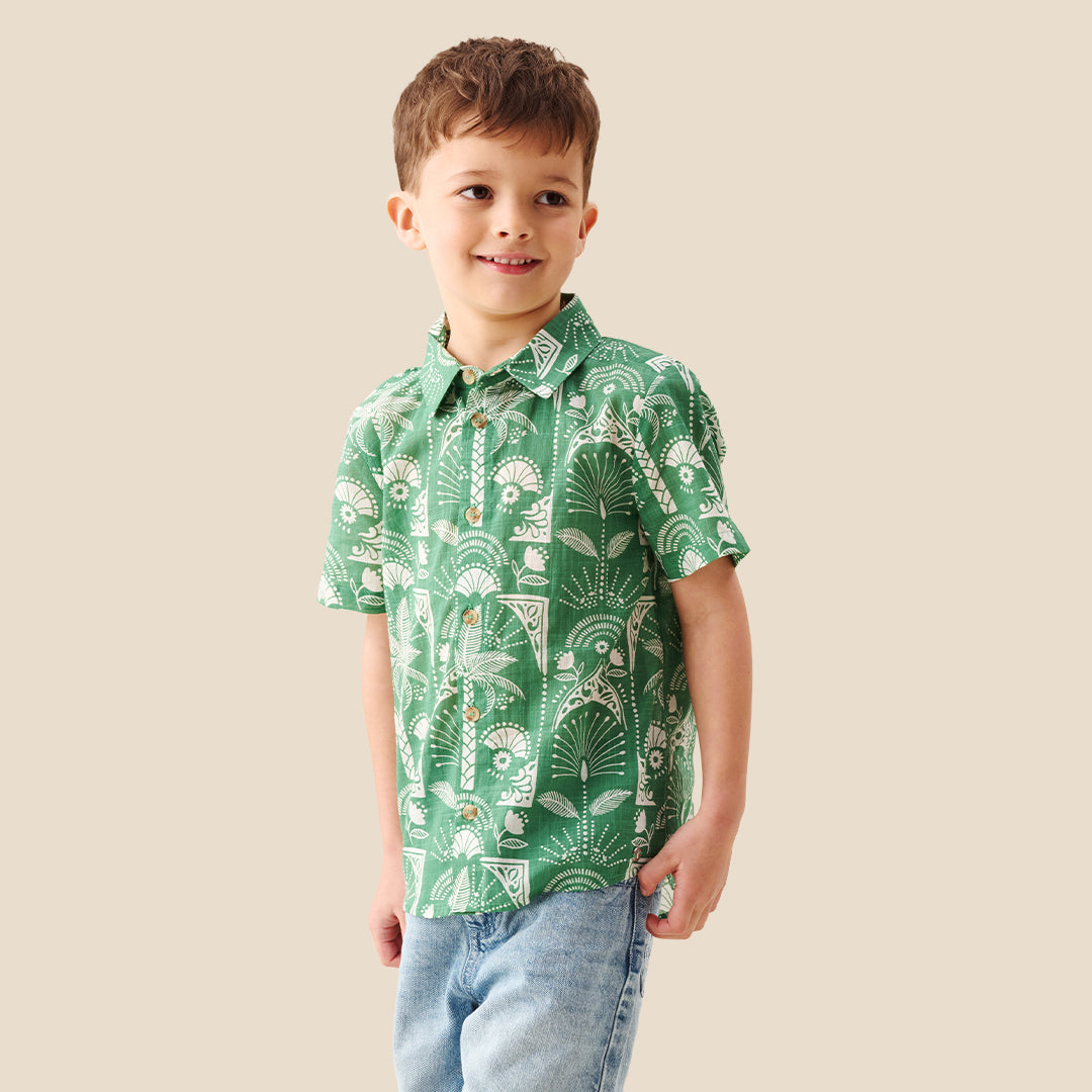 Boys Printed Green Shirts