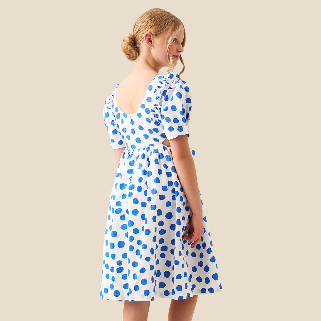Amara Blue Puff Sleeve Spot Dress