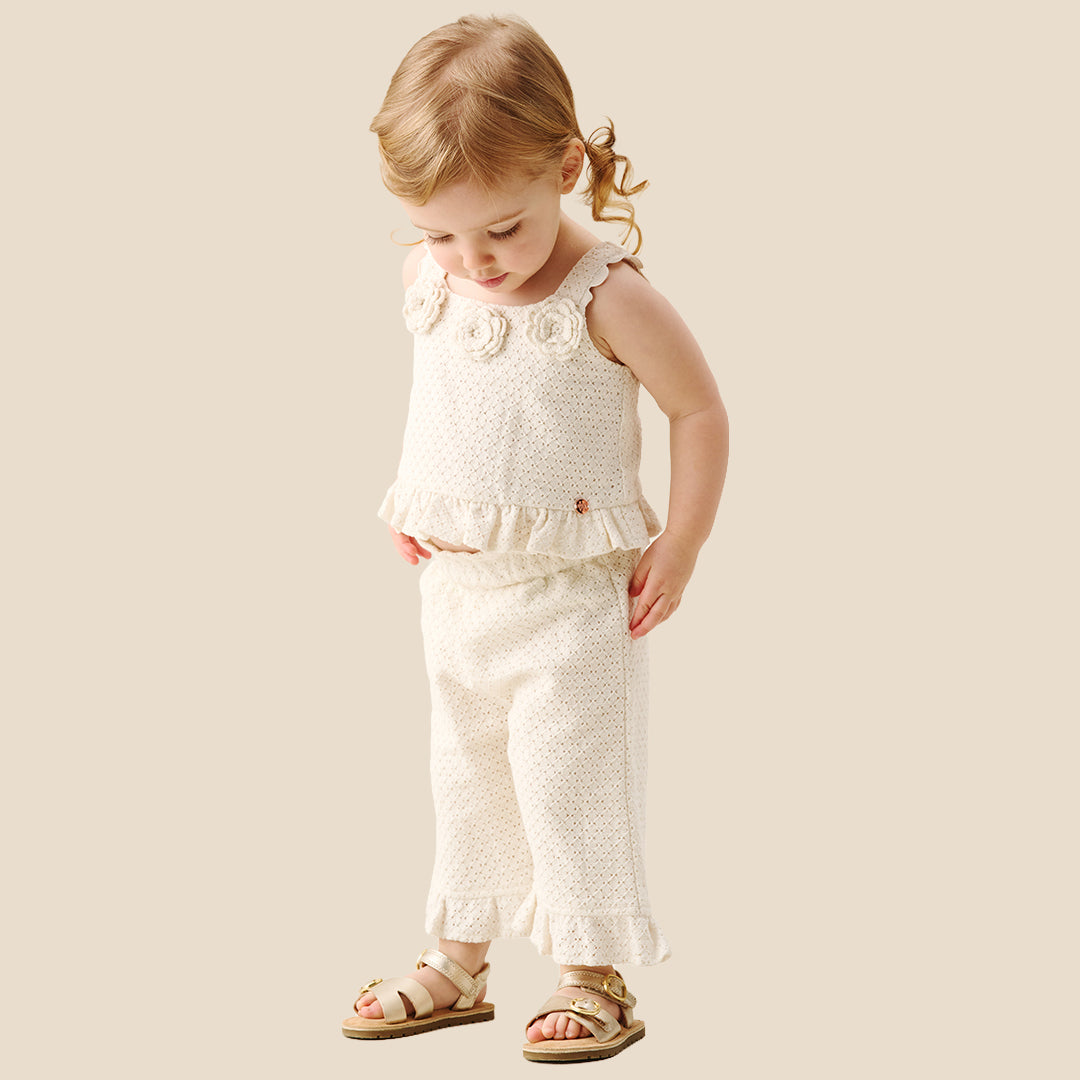 Mini Girls Solid Cream Co-Ordinate Set - Angel & Rocket