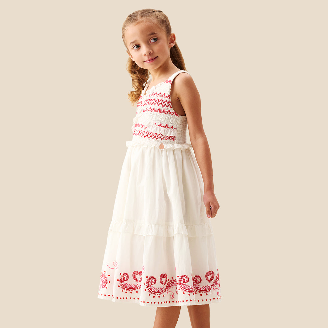 Girls Emboridered Smart Dress Cream - Angel & Rocket
