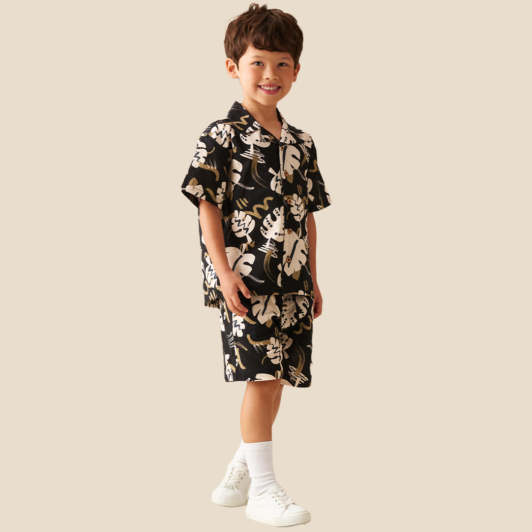 Finn Leaf Print Textured Shirt - Angel & Rocket