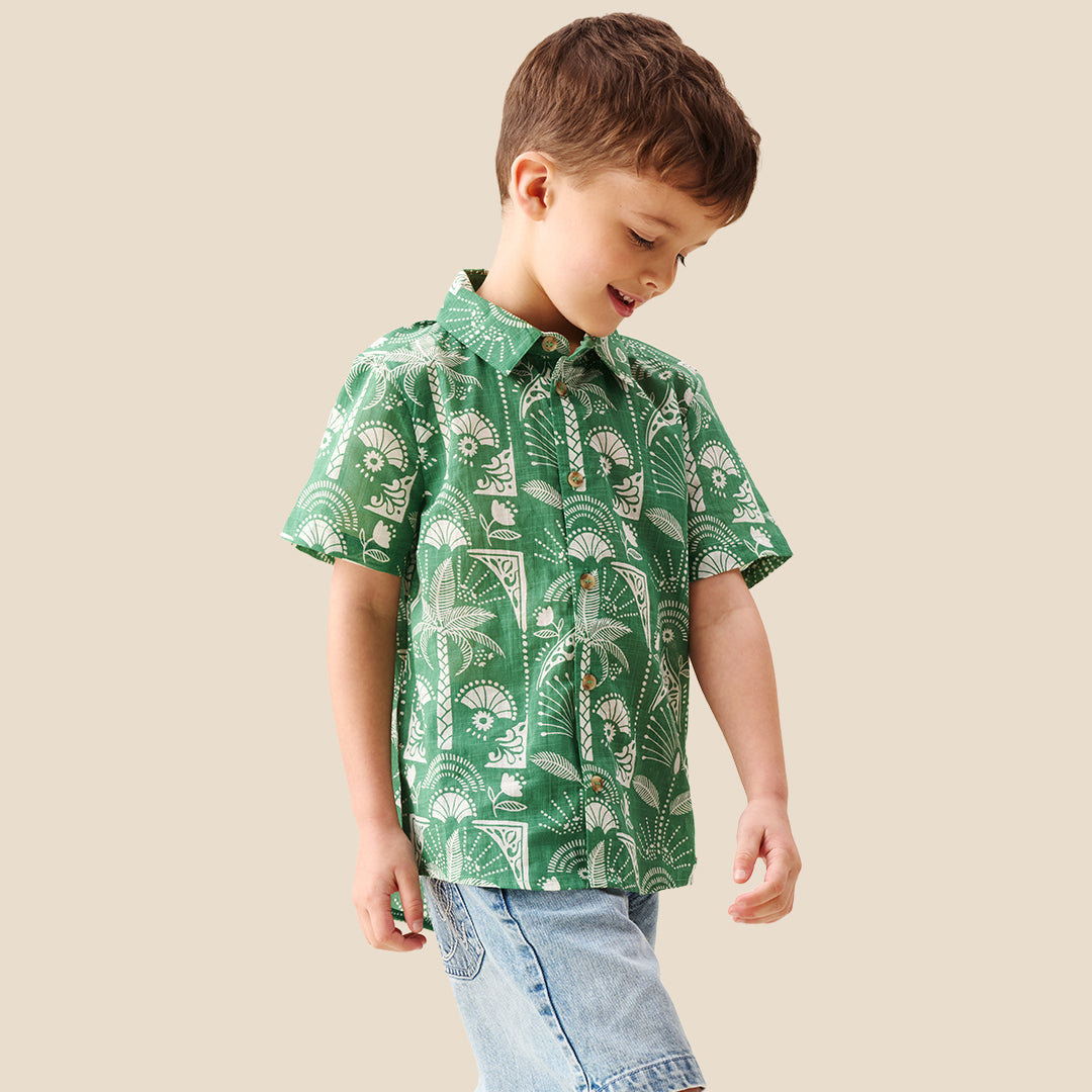 Boys Printed Green Shirts - Angel & Rocket