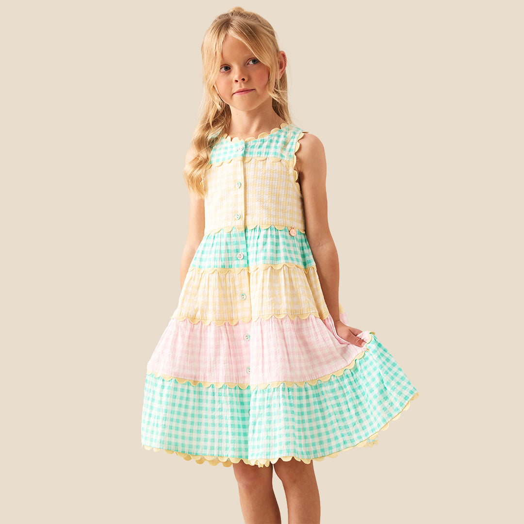 Ginny Pastel Gingham Bow Waist Dress