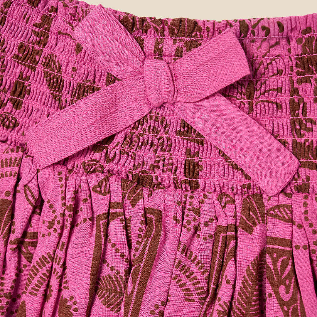 Izzy Palm Print Shirred Waist Mini Skirt